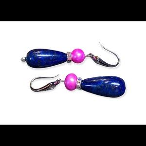 ⭐️💙blue lapis and pink sea shell pearl(mother of pearl) earrings
